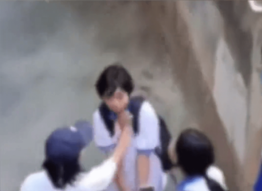 网片显示，女生被猛推向墙角。