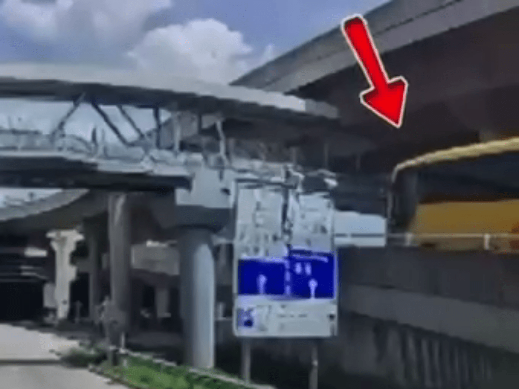 旅遊巴沿斜路駛上香園圍口岸公共運輸交匯處。FB：香港突發事故報料區2.0