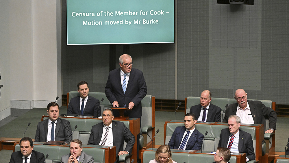 澳洲國會譴責前總理莫里森，是澳洲眾議院史上首次通過對前總理的譴責。AP