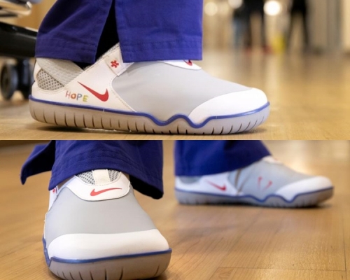 Nike捐贈的波鞋是特別設計,印有「Hope」字樣,希望為醫護打氣。網圖