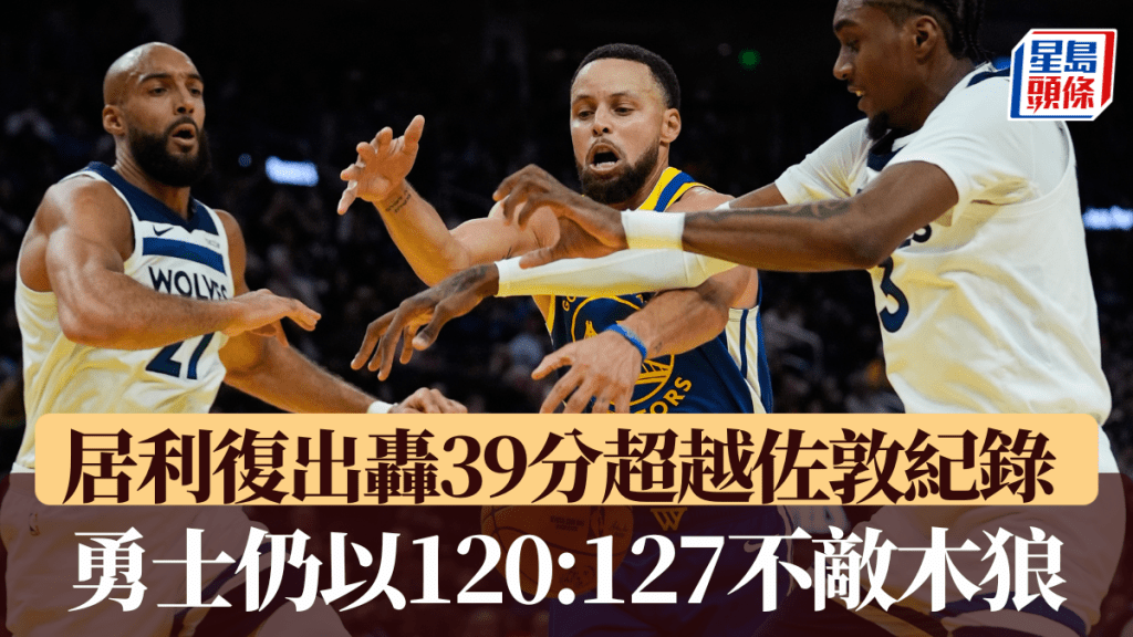 居利復出轟39分寫神級紀錄，勇士仍不敵木狼無緣三連勝。美聯社