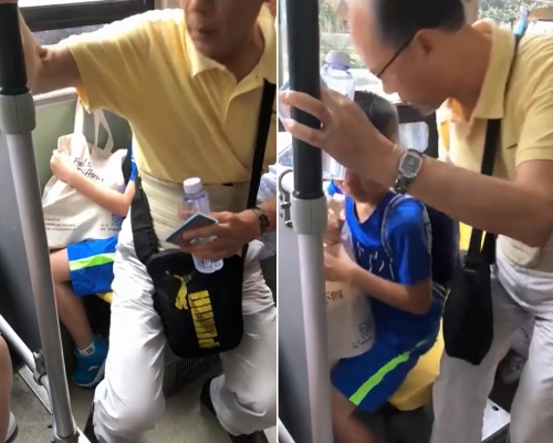 老翁強迫男童讓座,於是多次坐在對方身上,又指責男童「冇家教」。