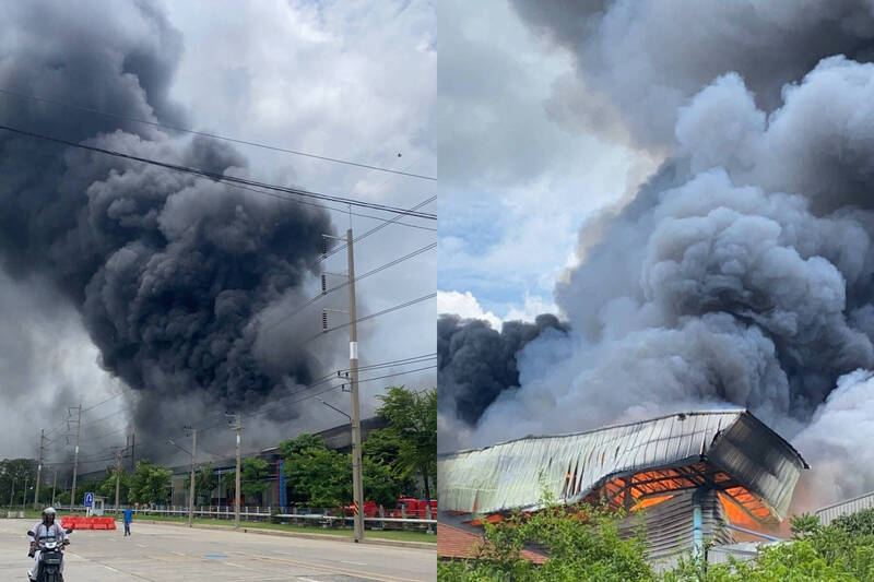 泰國北標府紙廠大火，濃煙直竄天際。Fire & Rescue Thailand/FB