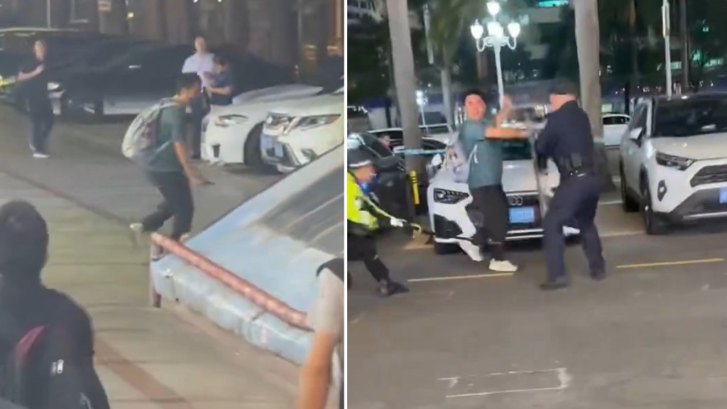 珠海拱北狂男街頭持刀捅人。