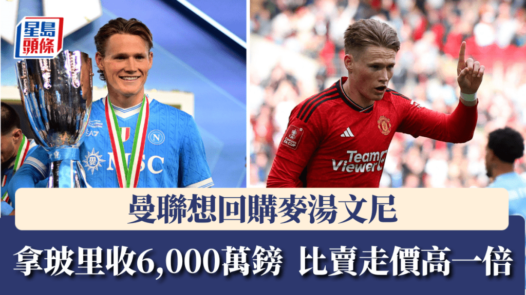 曼联想回购麦汤文尼，转会费料比卖走价高一倍。路透社