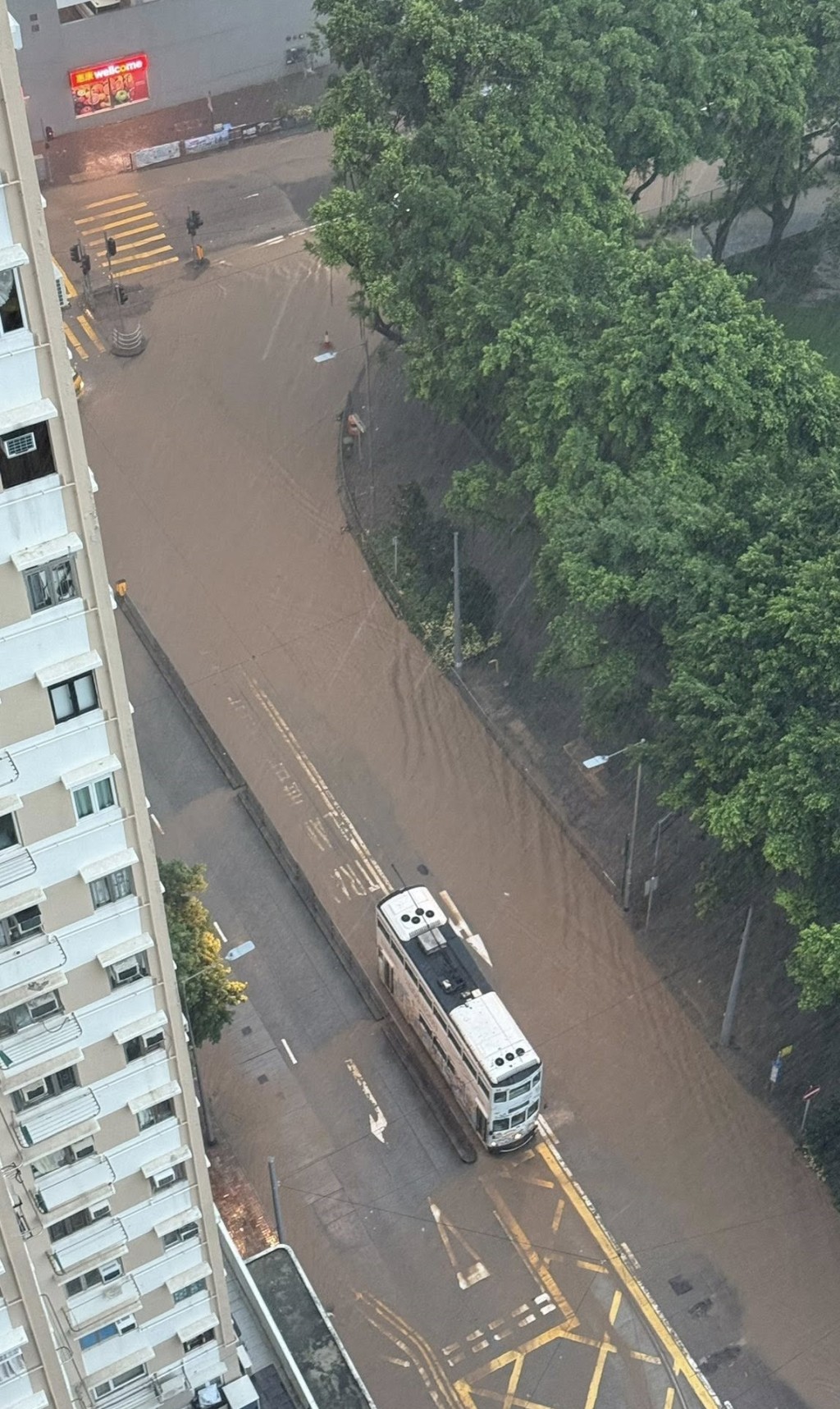加多近街、域多利道和加惠民道被大水淹浸。fb西環變幻時圖片