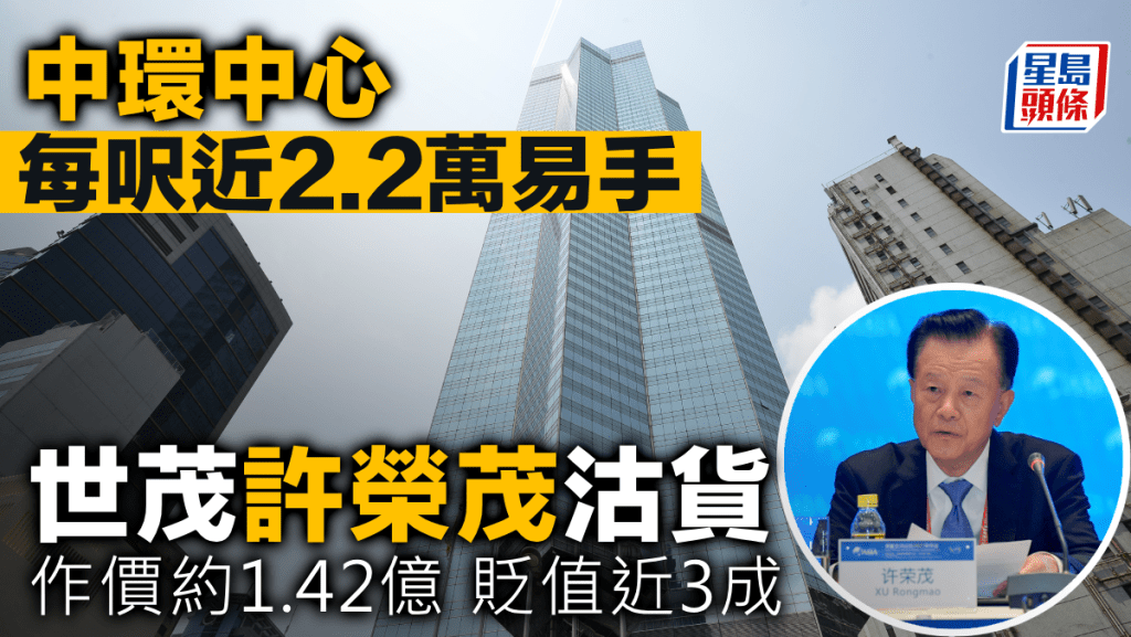 中環中心每呎近2.2萬易手 世茂許榮茂沽貨 作價約1.42億 貶值近3成