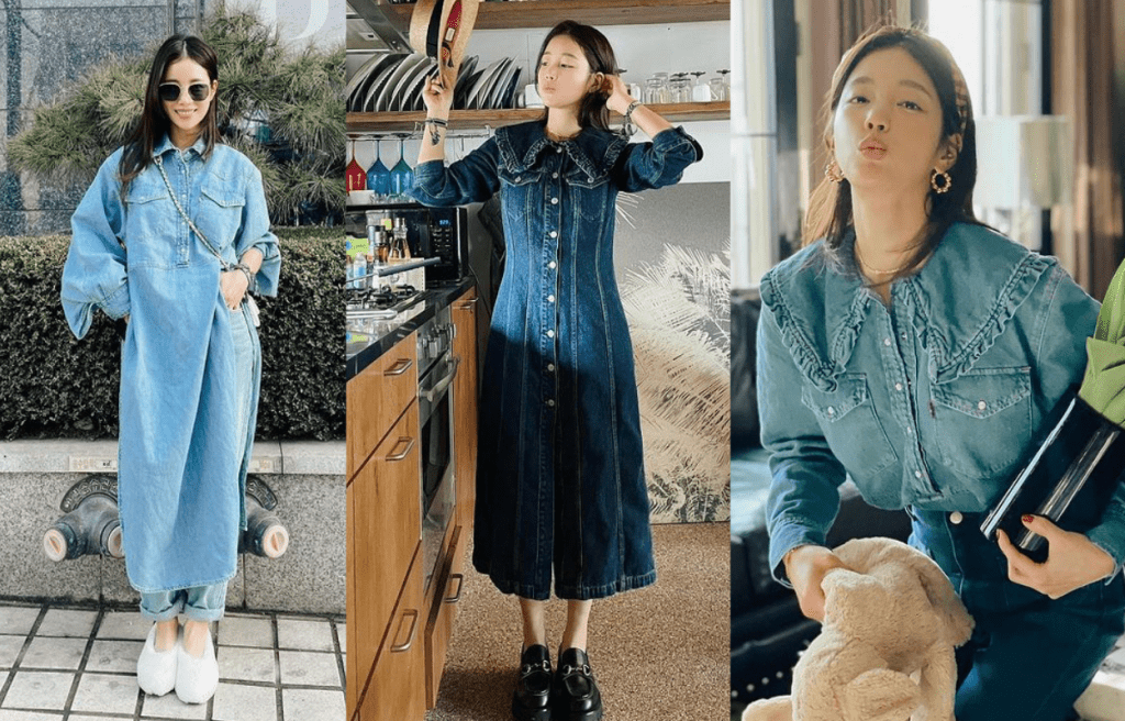 韩国女星奇恩世穿着Levi's x Ganni系列新品，女性化的细节设计与利落的剪裁一拍即合，糅合个性与时尚的型格。