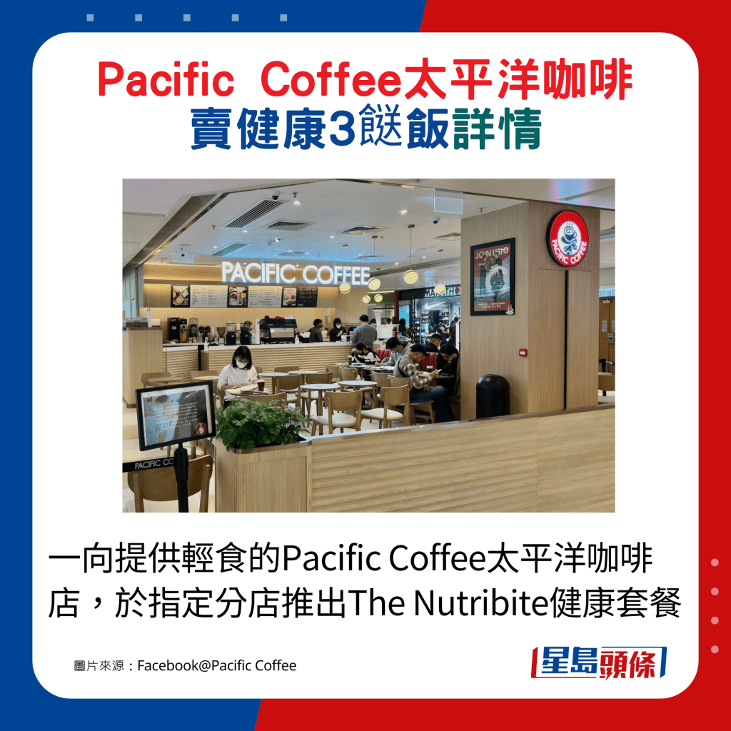 一向提供轻食的Pacific Coffee太平洋咖啡店，于指定分店推出The Nutribite健康套餐。（图片来源：Facebook@Pacific Coffee）