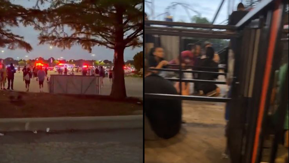 枪击发生后，游客躲在遮蔽物后方，大批警员到场。网图