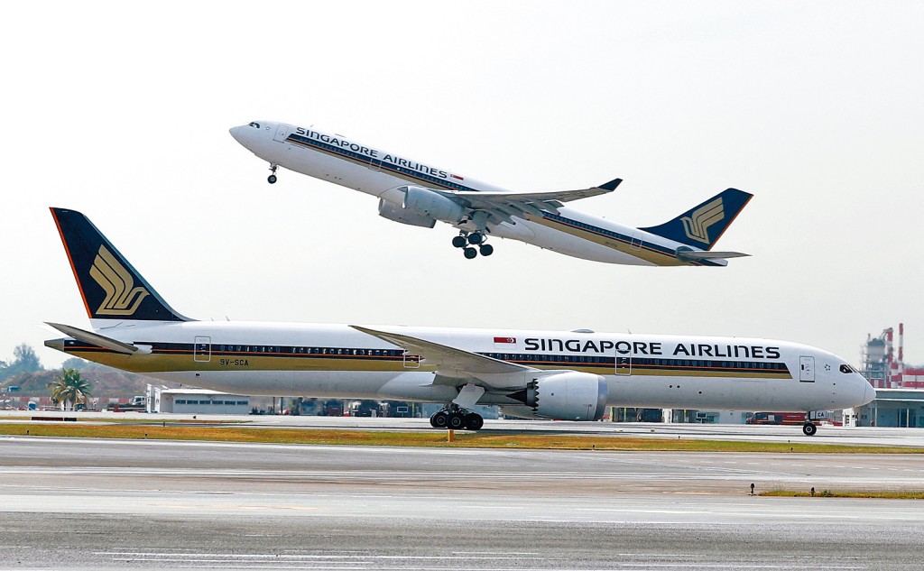 新加坡樟宜機場的新航客機。