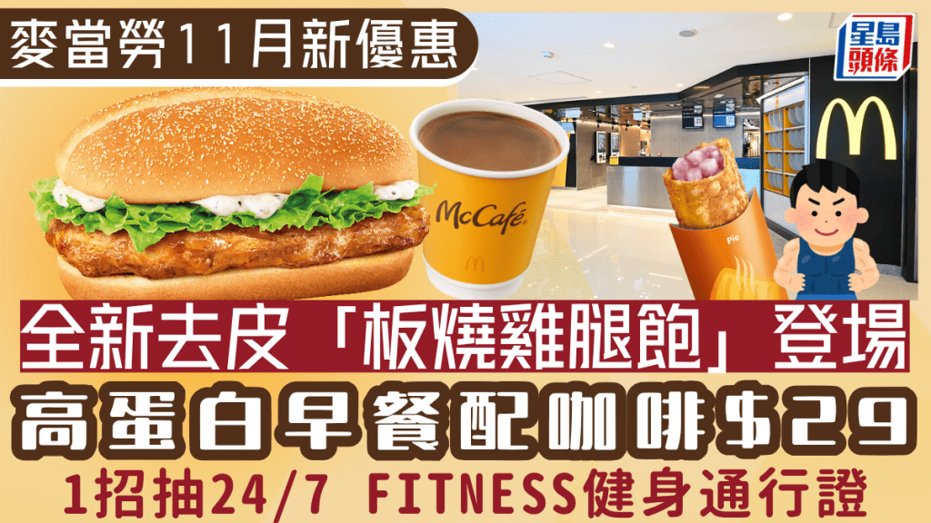 麦当劳全新去皮「板烧鸡腿饱」登场！$29叹高蛋白早餐 1招抽24/7 FITNESS健身通行证