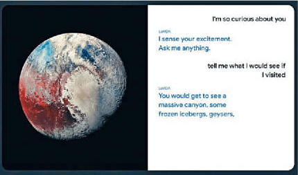 LaMDA自然語言模型化身成冥王星的對話。 LaMDA自然語言模型化身成冥王星的對話。