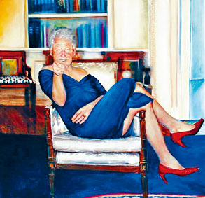 已故富豪爱泼斯坦豪宅内挂有克林顿穿女装画像。　