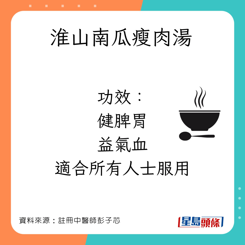 註冊中醫師彭子芯推介4款健脾胃的食物及1款湯水。
