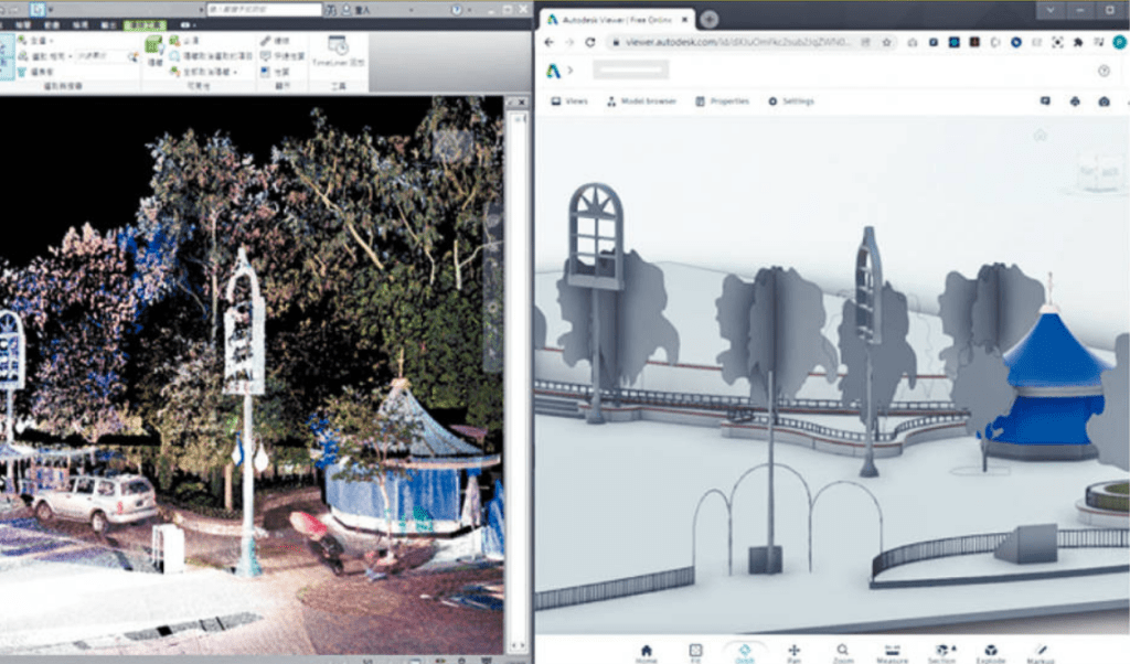 AI實時立體建模技術所製作的3D圖像，可以和建築物的圖則互相比較，以檢查施工的進度。