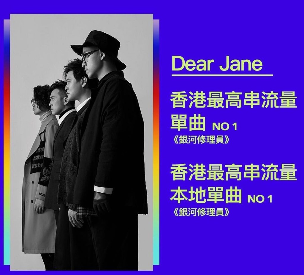 Dear Jane以《银河修理员》一曲夺「香港最高串流量单曲 No. 1」及「香港最高串流量本地单曲 No. 1」。