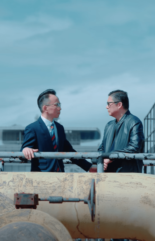 鏡頭一轉，立刻見到鄧炳強及李百全在天台上「密斟」。海關FB影片截圖