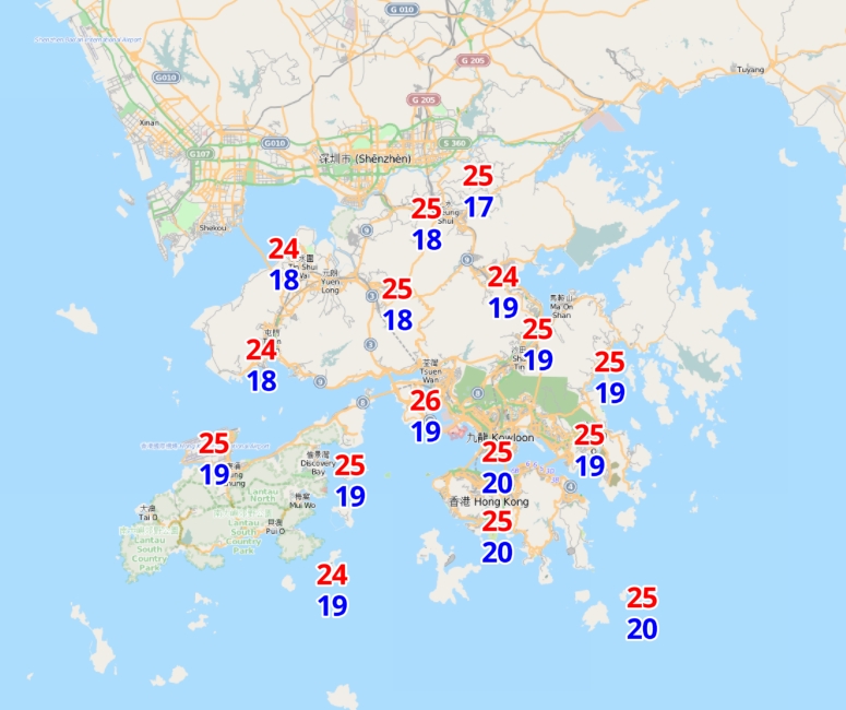 下周六(23日)「霜降」當日,多區最低氣溫低見19度,打鼓嶺更得17度。