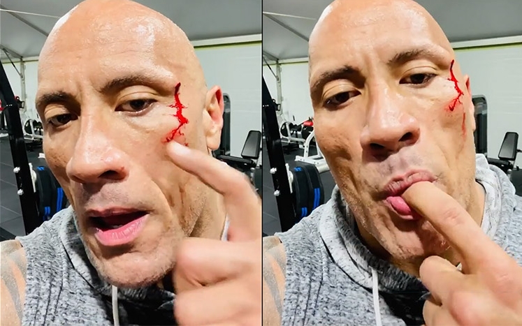 狄維莊遜昨日健身時意外受傷，沒有即時止血反而自拍飲血。