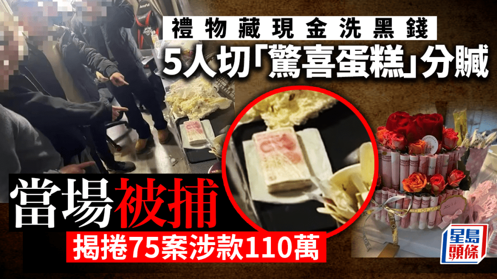 「現金蛋糕驚喜」洗白110萬  5人切蛋糕分錢當場被捕