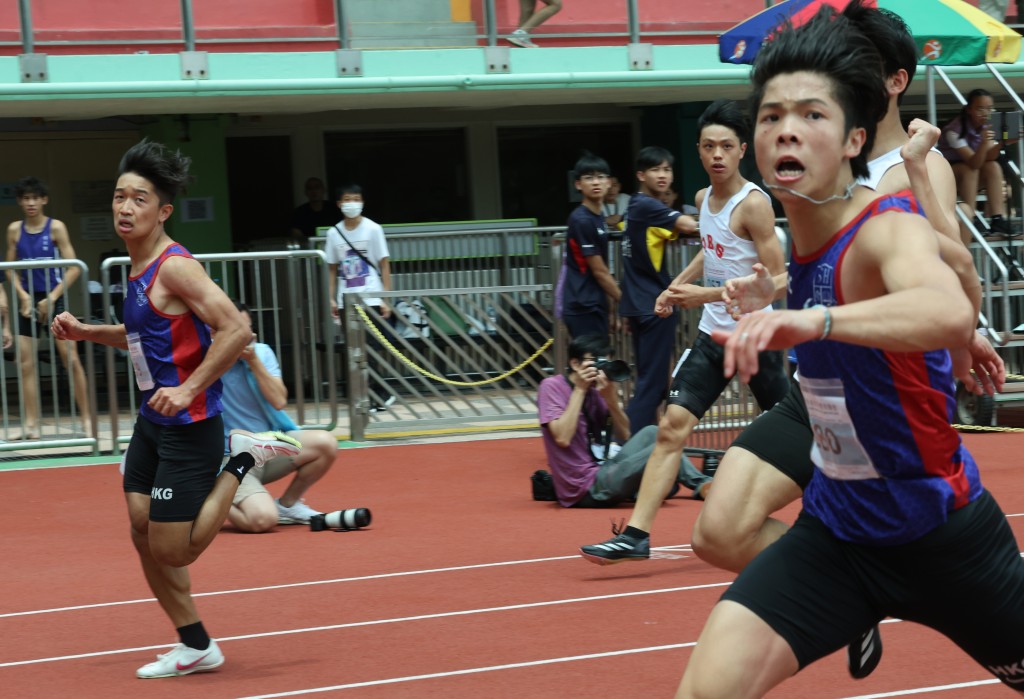 郭俊廷（右一）及陳一樂（左一）分奪男子100米跑冠、亞軍