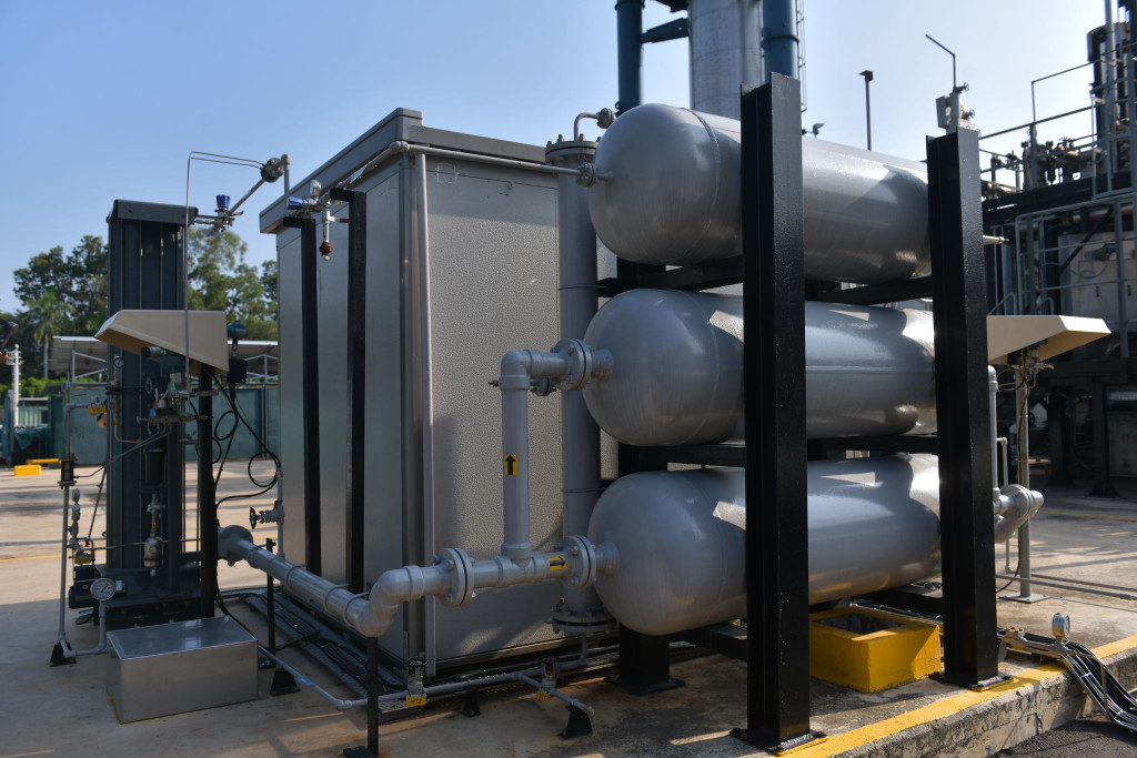 煤氣公司展出氫氣提取示範設備，透過「旋轉式變壓吸附設備」，提取的氫氣可應用在燃料電池中。