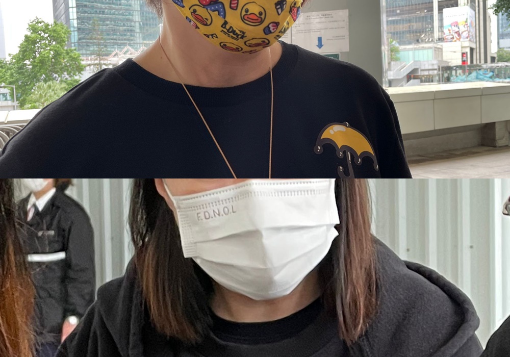 黃傘黑衣女子(上)；戴白色「F.D.N.O.L」口罩女子(下)。