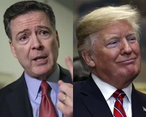 FBI 前局長科米(左)炮轟特朗普是破壞法治的大話精。AP