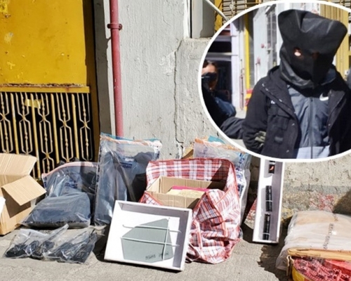 警方當日搜出的證物,小圖為其中一名被捕男子。 資料圖片