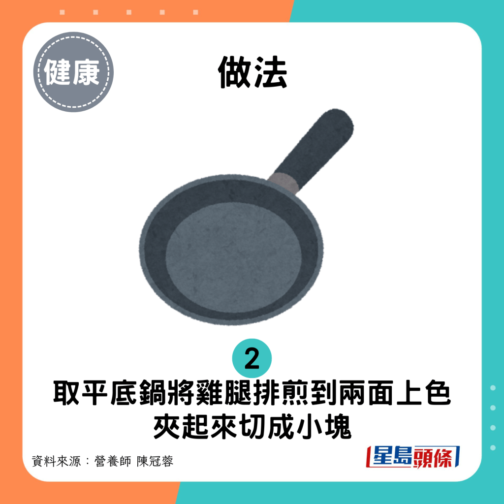 葱鸡汤做法：取平底锅将鸡腿排煎到两面上色（不必全熟），夹起来切成小块。
