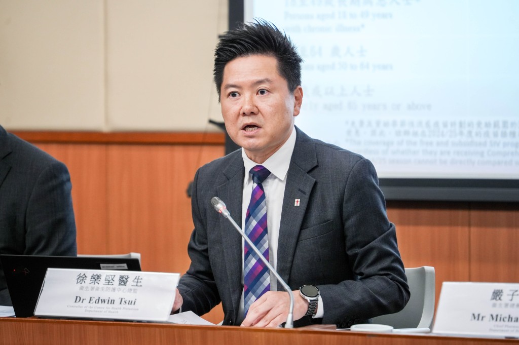 衞生署衞生防護中心總監徐樂堅表示,今年政府共購入160萬劑疫苗。 衞生署衞生防護中心總監徐樂堅表示,今年政府共購入160萬劑疫苗。