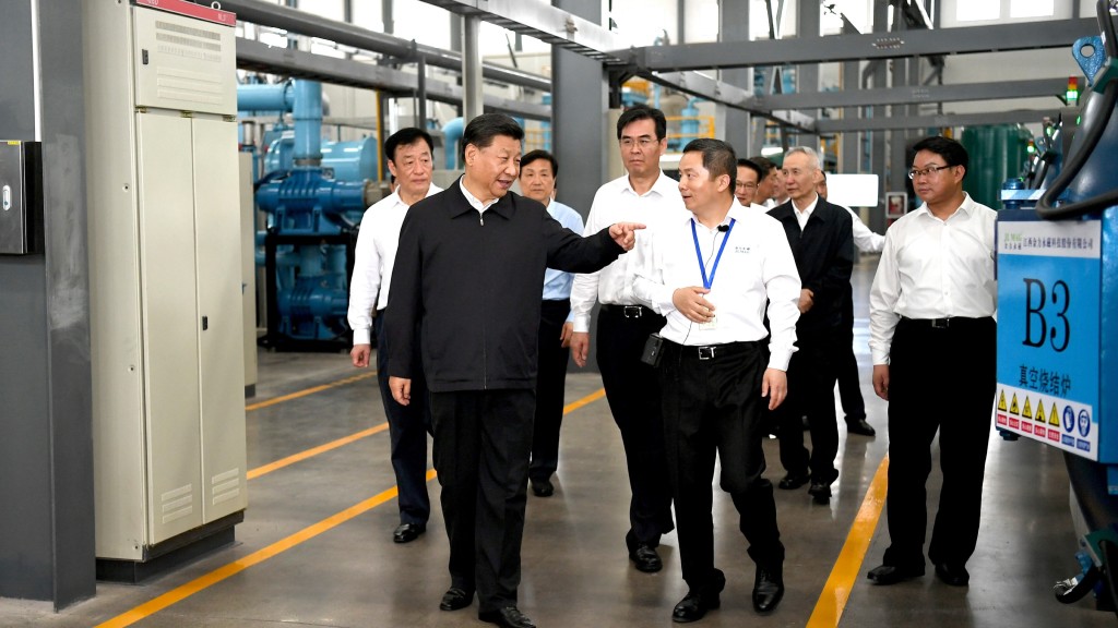 國家主席習近平曾考察位於贛州市的江西金力永磁科技股份有限公司。 新華社 國家主席習近平曾考察位於贛州市的江西金力永磁科技股份有限公司。 新華社