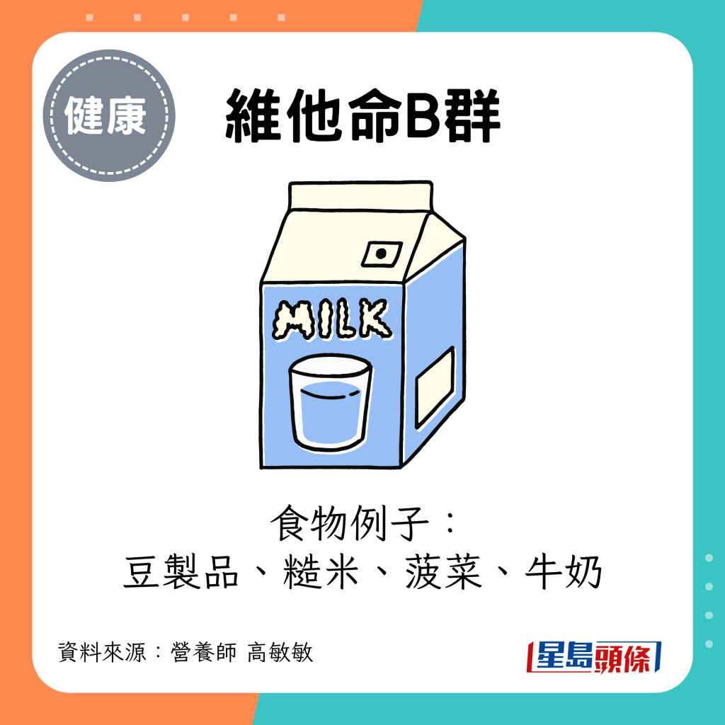 食物例子：豆制品、糙米、菠菜、牛奶