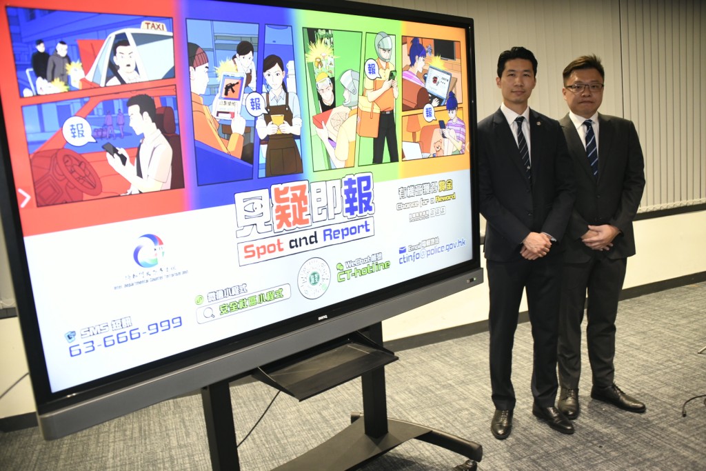 東九龍總區重案組署理總督察蔡定光(右)及跨部門反恐專責組署理警司利子津(左)交代案件。 東九龍總區重案組署理總督察蔡定光(右)及跨部門反恐專責組署理警司利子津(左)交代案件。