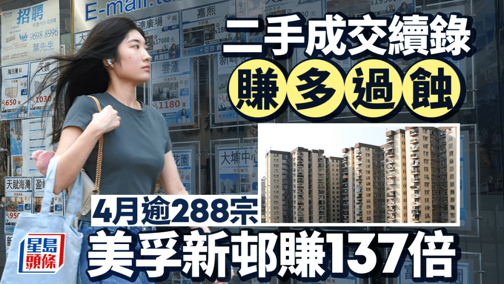 二手成交續錄「賺多過蝕」4月錄逾288宗 美孚新邨賺137倍