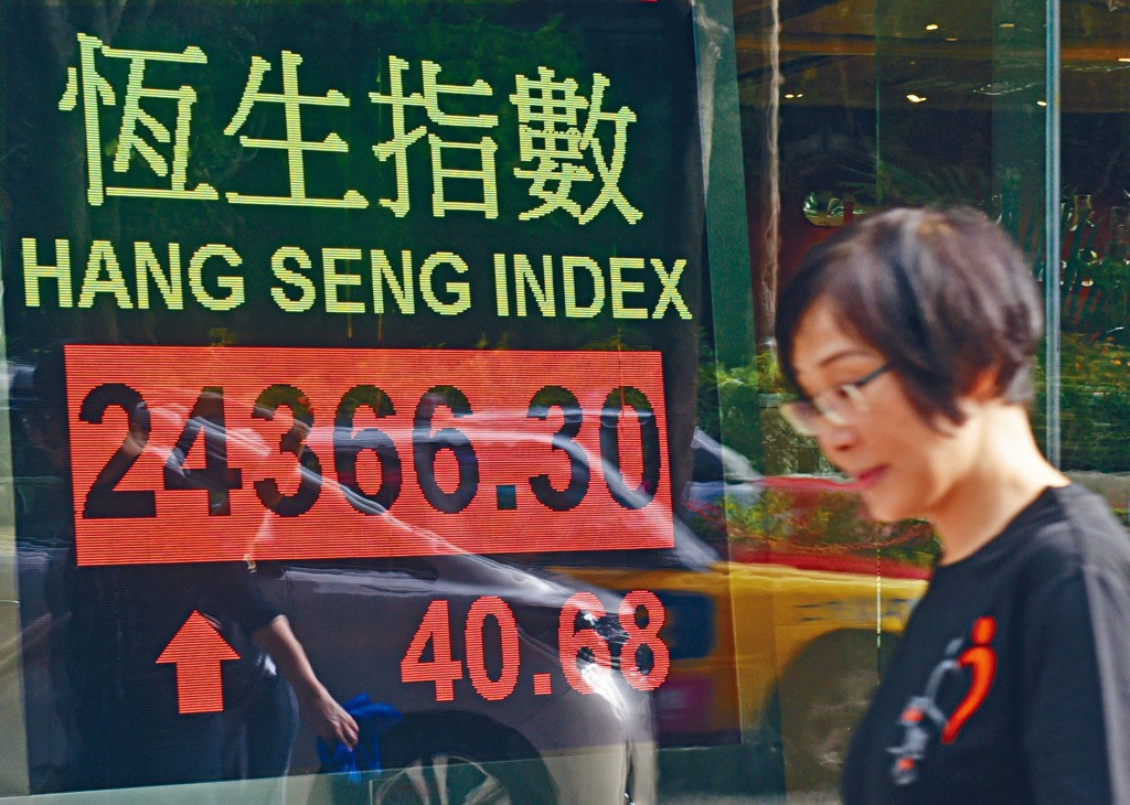 恒指收報24366點，微升40點，四日累漲1404點，交投總額1254億元。k