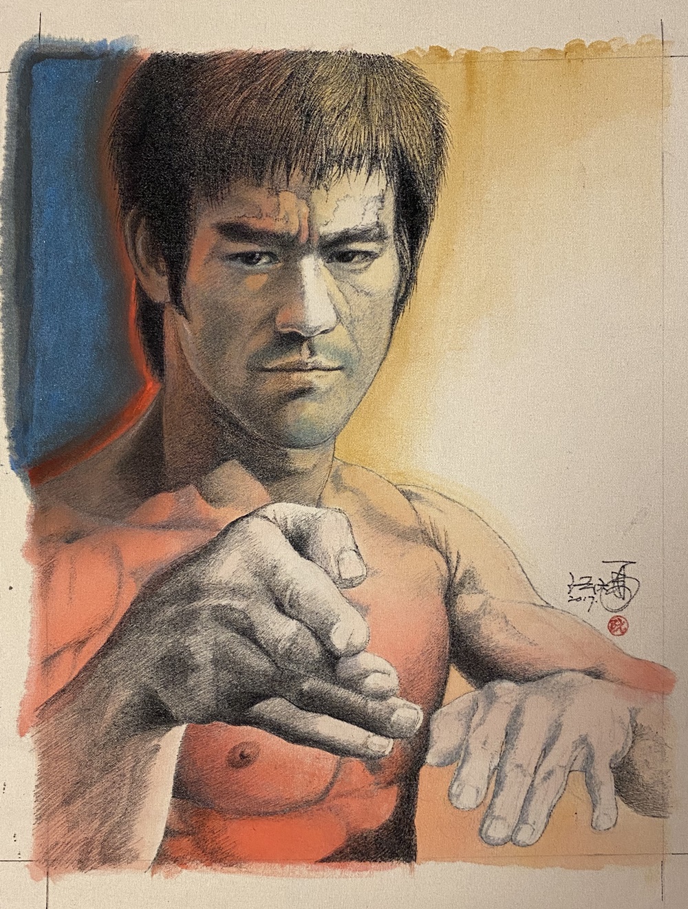 阮大勇创作的李小龙人像布画。