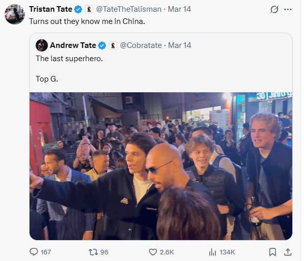 被英國當局以強姦、人口販賣等21項罪名通緝的網紅泰特兄弟（Andrew Tate及Tristan Tate），近日高調現身香港。