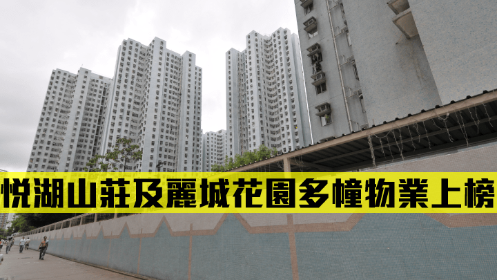 悅湖山莊及麗城花園多幢物業上榜。