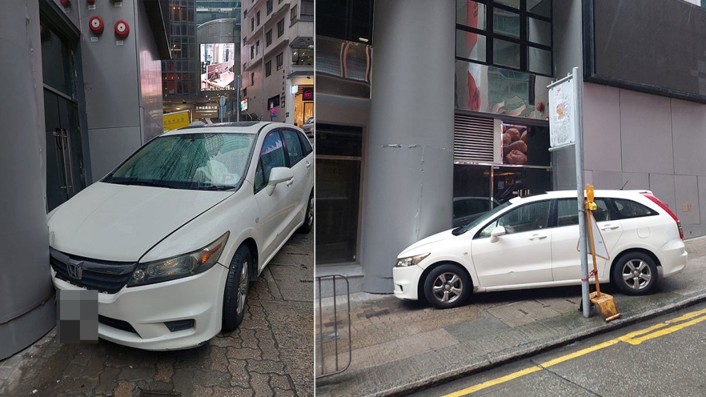 一輛掛有P牌的私家車在中環失控自炒。網上圖片