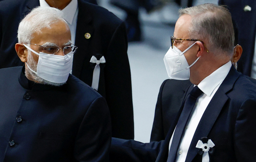 印度總理莫迪及澳洲總理阿爾巴內塞。路透