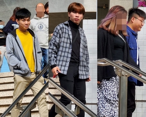 左起:被告鄧卓凡、被告鄧卓榮、被告伍浩賢。 資料圖片