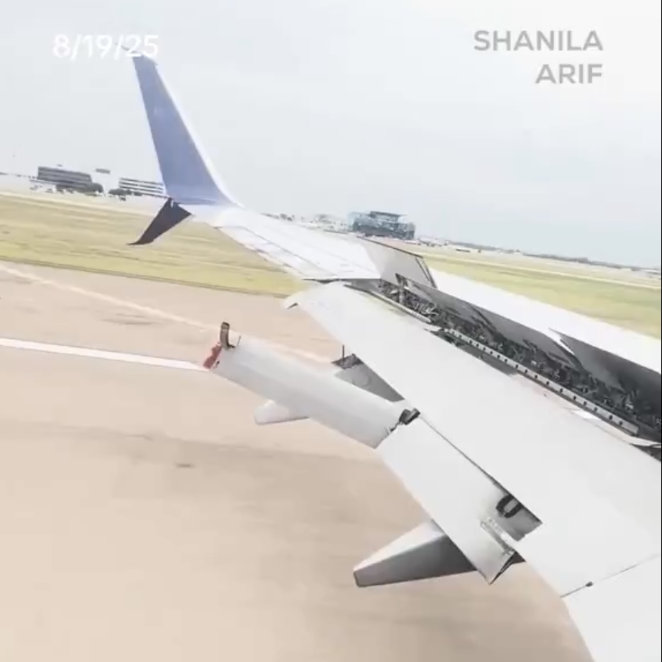 達美航空波音737客機襟翼在半空中鬆脫狂甩。 Shanila Arif 達美航空波音737客機襟翼在半空中鬆脫狂甩。 Shanila Arif