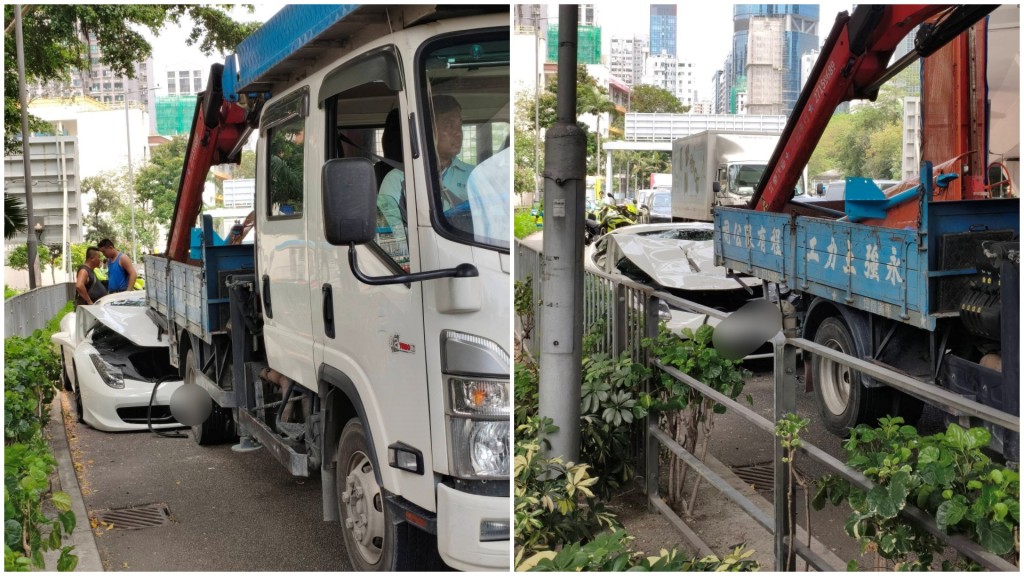 法拉利車頭撞毀。網上圖片