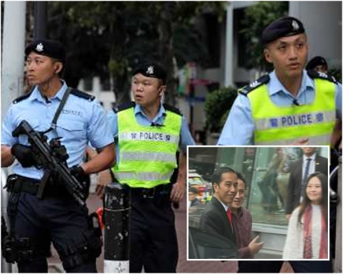 小圖為維多多與梁振英會面後，轉到山頂參觀杜莎夫人蠟像館。