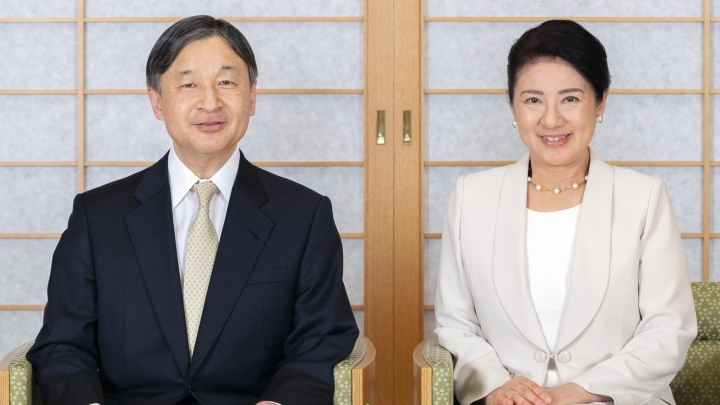 宮內廳發佈日皇德仁夫婦生日記者會圖片。共同社