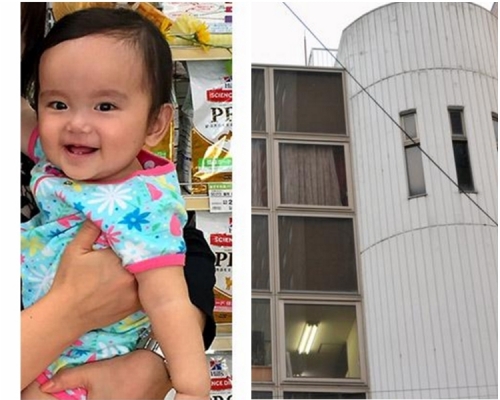 下坂彩心(左)回家後嘔吐,送院經搶救後不治。右為托兒所位處的大樓。網圖