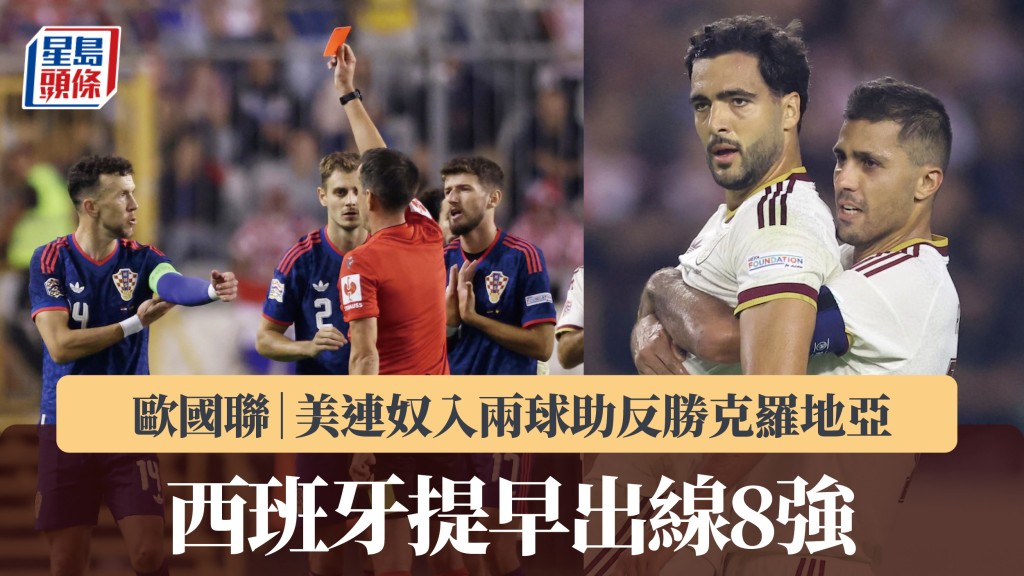 歐國聯｜美連奴入兩球助反勝克羅地亞 西班牙提早出線8強。法新社