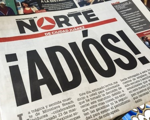 《北方日报》高层在官方网站及印刷版的头版刊登题为《Adios》的公开信，向读者告别。kvia
